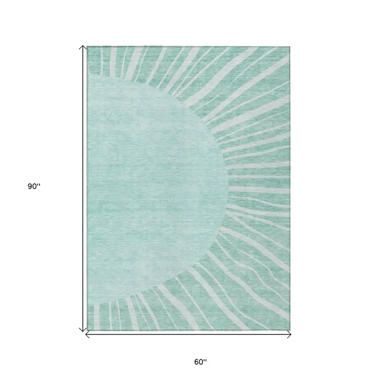 5' X 8' Teal Blue Aqua And Mint Green Abstract Washable Indoor Outdoor Area Rug