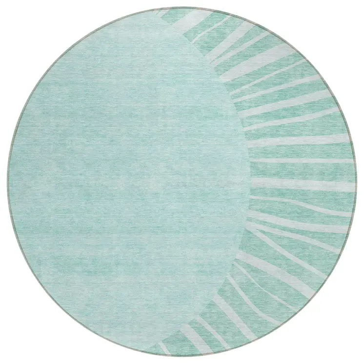 8' Teal Blue Aqua And Mint Green Round Abstract Washable Indoor Outdoor Area Rug