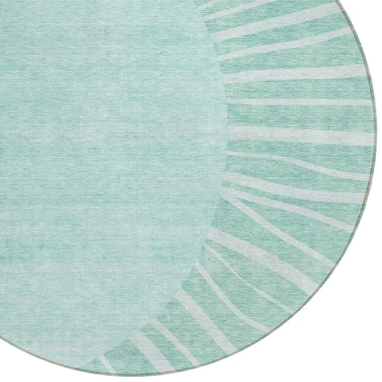 8' Teal Blue Aqua And Mint Green Round Abstract Washable Indoor Outdoor Area Rug