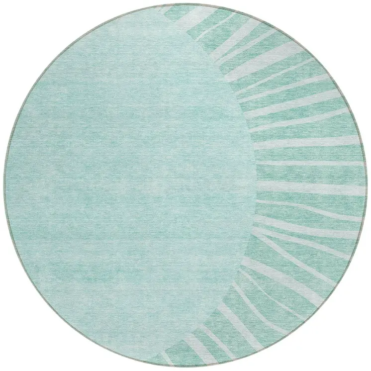 8' Teal Blue Aqua And Mint Green Round Abstract Washable Indoor Outdoor Area Rug