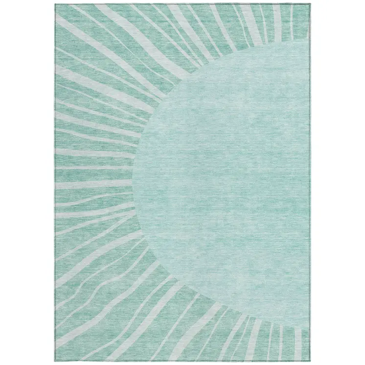8' X 10' Teal Blue Aqua And Mint Green Abstract Washable Indoor Outdoor Area Rug