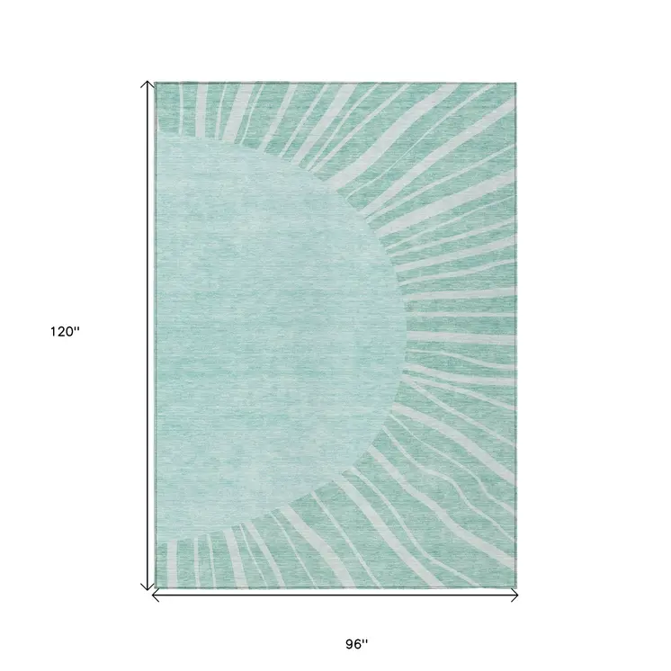 8' X 10' Teal Blue Aqua And Mint Green Abstract Washable Indoor Outdoor Area Rug