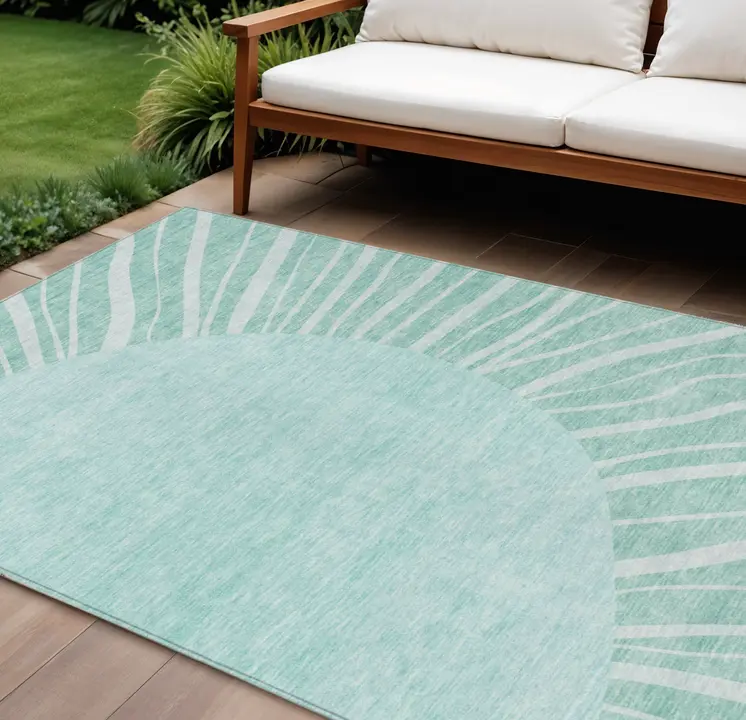 8' X 10' Teal Blue Aqua And Mint Green Abstract Washable Indoor Outdoor Area Rug