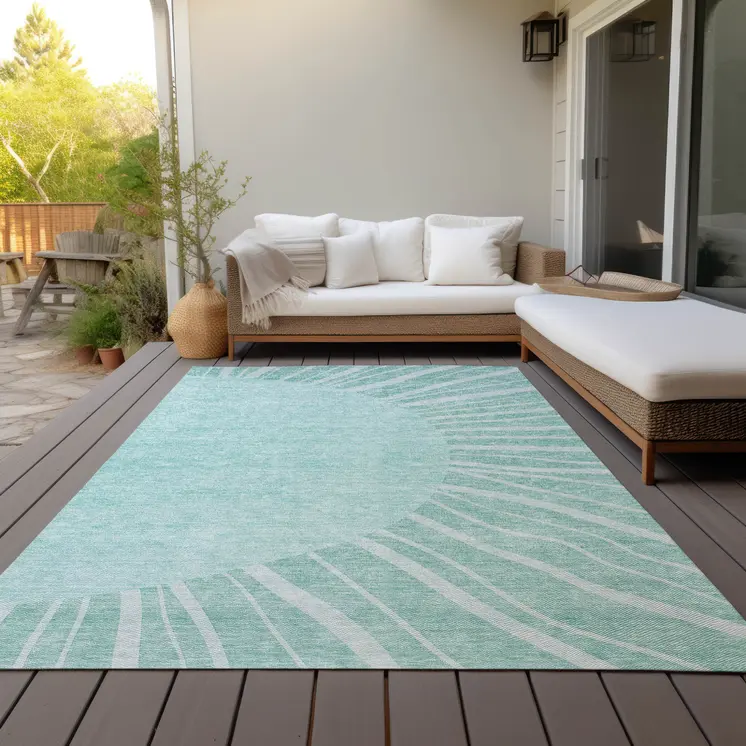 8' X 10' Teal Blue Aqua And Mint Green Abstract Washable Indoor Outdoor Area Rug