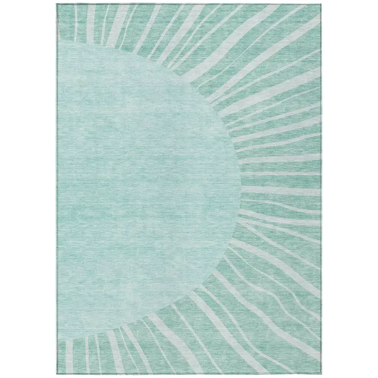 8' X 10' Teal Blue Aqua And Mint Green Abstract Washable Indoor Outdoor Area Rug