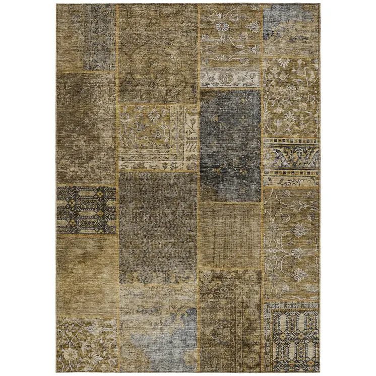 5' X 8' Brown Gray And Charcoal Patchwork Washable Indoor Outdoor Area Rug