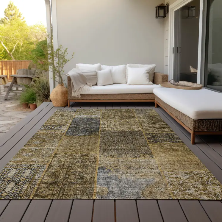 5' X 8' Brown Gray And Charcoal Patchwork Washable Indoor Outdoor Area Rug