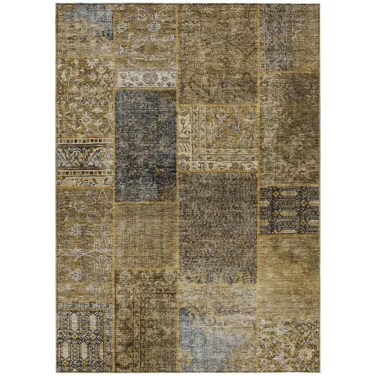5' X 8' Brown Gray And Charcoal Patchwork Washable Indoor Outdoor Area Rug