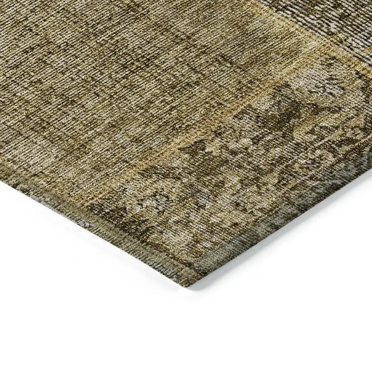 5' X 8' Brown Gray And Charcoal Patchwork Washable Indoor Outdoor Area Rug