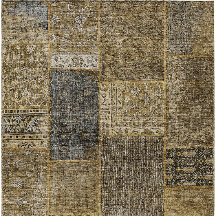 5' X 8' Brown Gray And Charcoal Patchwork Washable Indoor Outdoor Area Rug