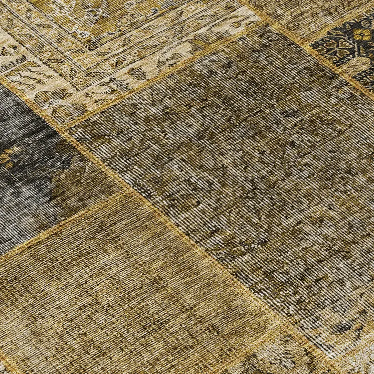8' Brown Gray And Charcoal Round Patchwork Washable Indoor Outdoor Area Rug
