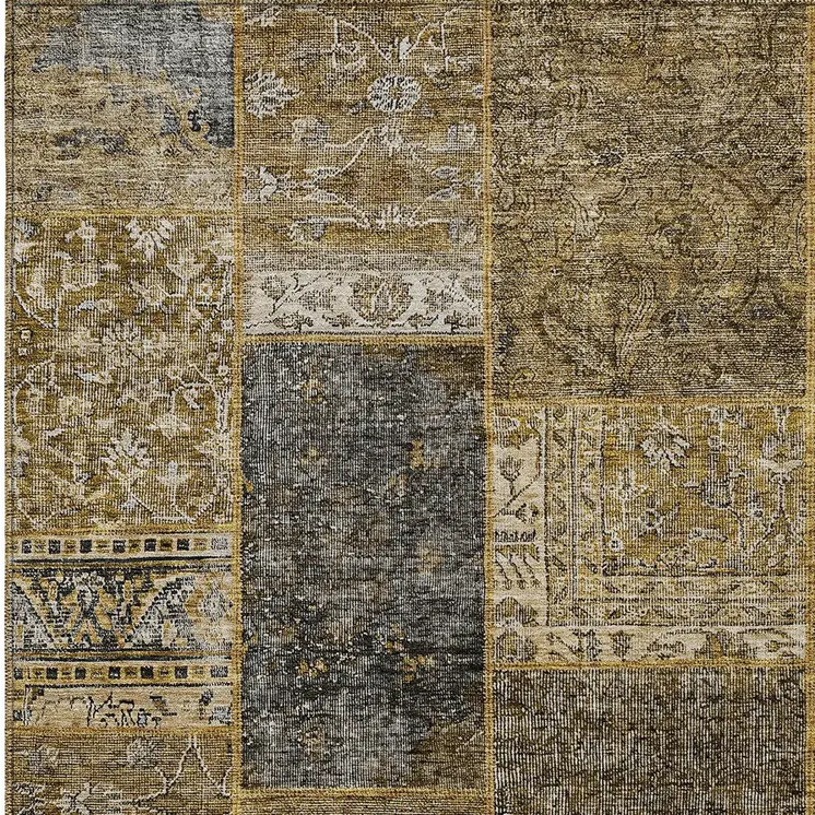 8' X 10' Brown Gray And Charcoal Patchwork Washable Indoor Outdoor Area Rug
