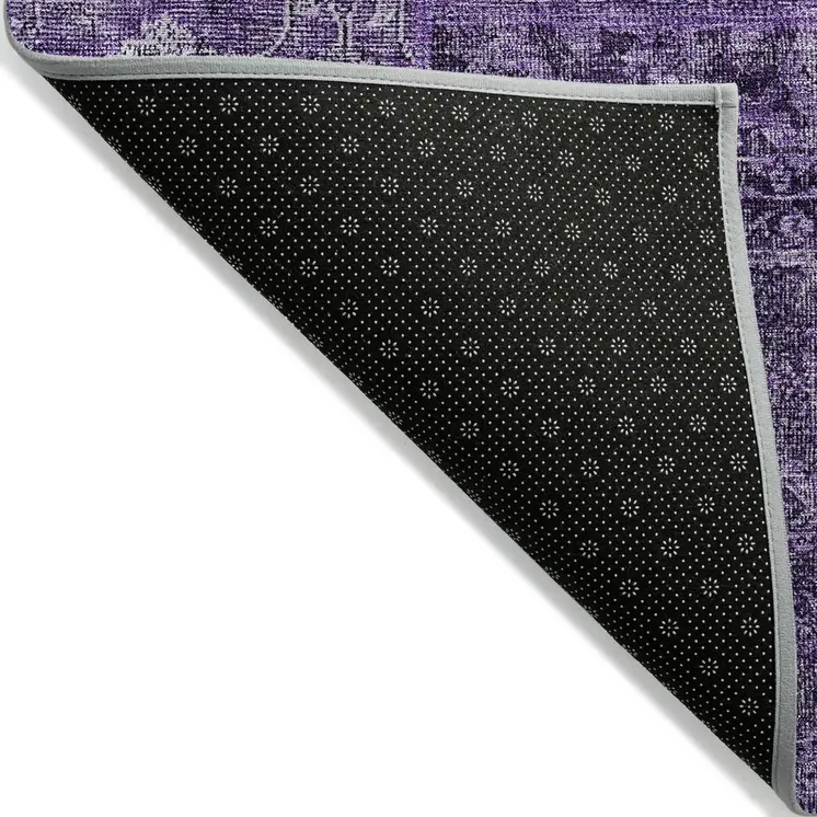 3' X 5' Eggplant Purple And Charcoal Patchwork Washable Indoor Outdoor Area Rug