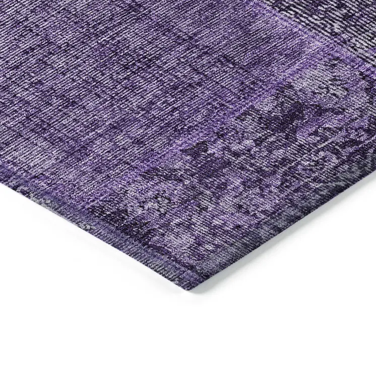 3' X 5' Eggplant Purple And Charcoal Patchwork Washable Indoor Outdoor Area Rug