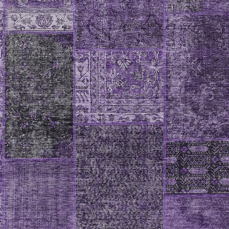 3' X 5' Eggplant Purple And Charcoal Patchwork Washable Indoor Outdoor Area Rug