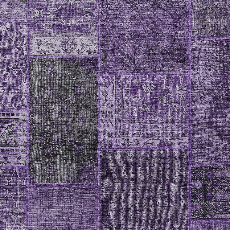 5' X 8' Eggplant Purple And Charcoal Patchwork Washable Indoor Outdoor Area Rug