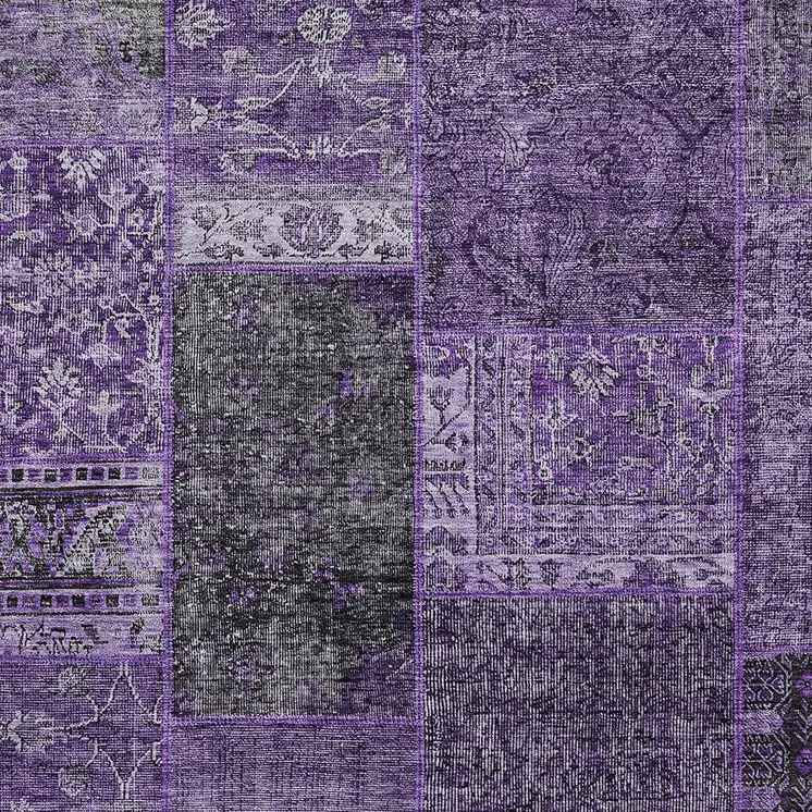 10' X 14' Eggplant Purple And Charcoal Patchwork Washable Indoor Outdoor Area Rug