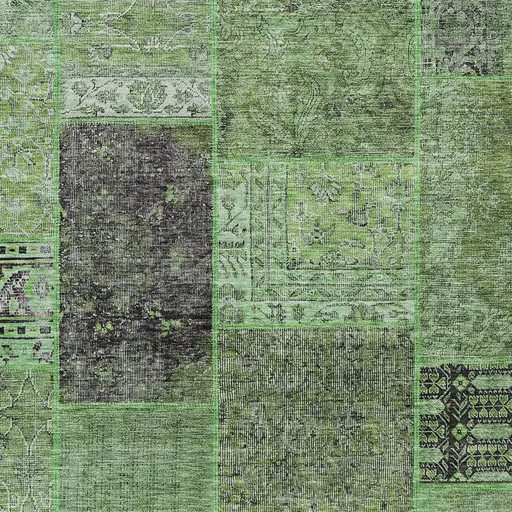 5' X 8' Green And Olive Green Patchwork Washable Indoor Outdoor Area Rug