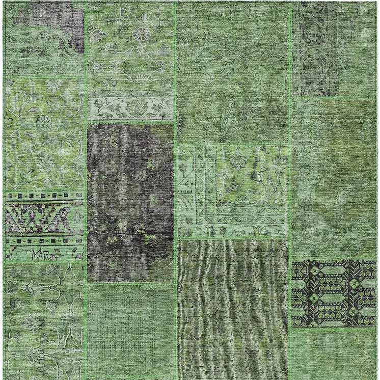 10' X 14' Green And Olive Green Patchwork Washable Indoor Outdoor Area Rug