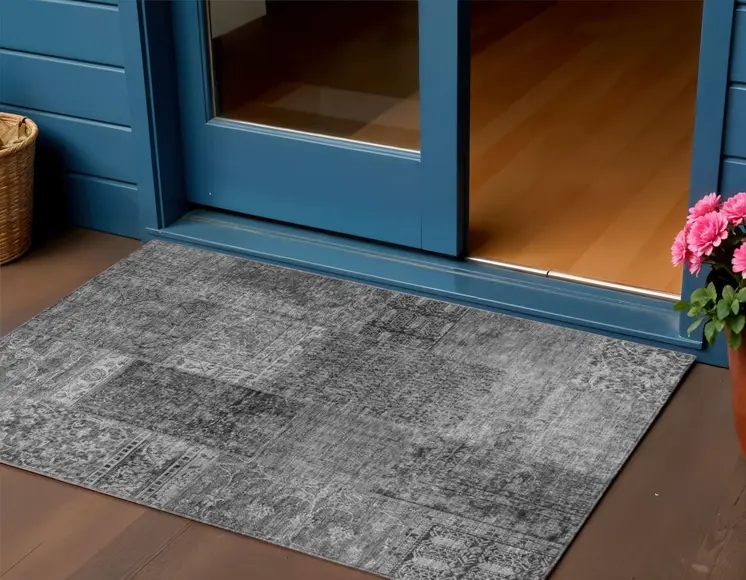 3' X 5' Gray Charcoal And Silver Patchwork Washable Indoor Outdoor Area Rug