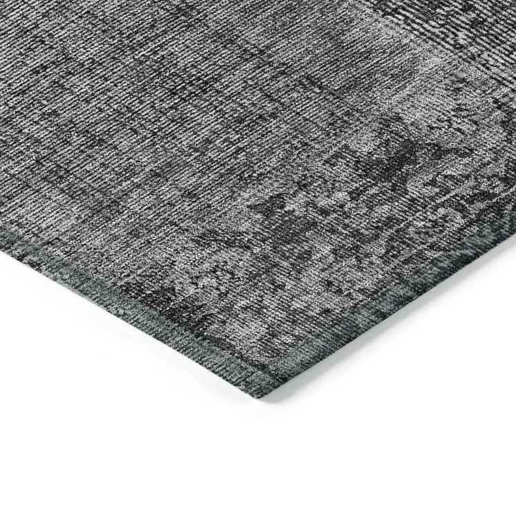 8' X 10' Gray Charcoal And Silver Patchwork Washable Indoor Outdoor Area Rug