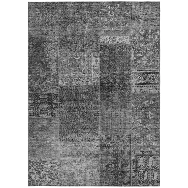 8' X 10' Gray Charcoal And Silver Patchwork Washable Indoor Outdoor Area Rug