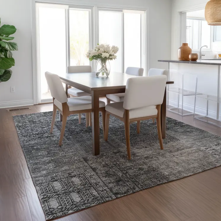 8' X 10' Gray Charcoal And Silver Patchwork Washable Indoor Outdoor Area Rug