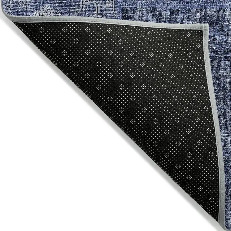 3' X 5' Navy Blue And Charcoal Patchwork Washable Indoor Outdoor Area Rug