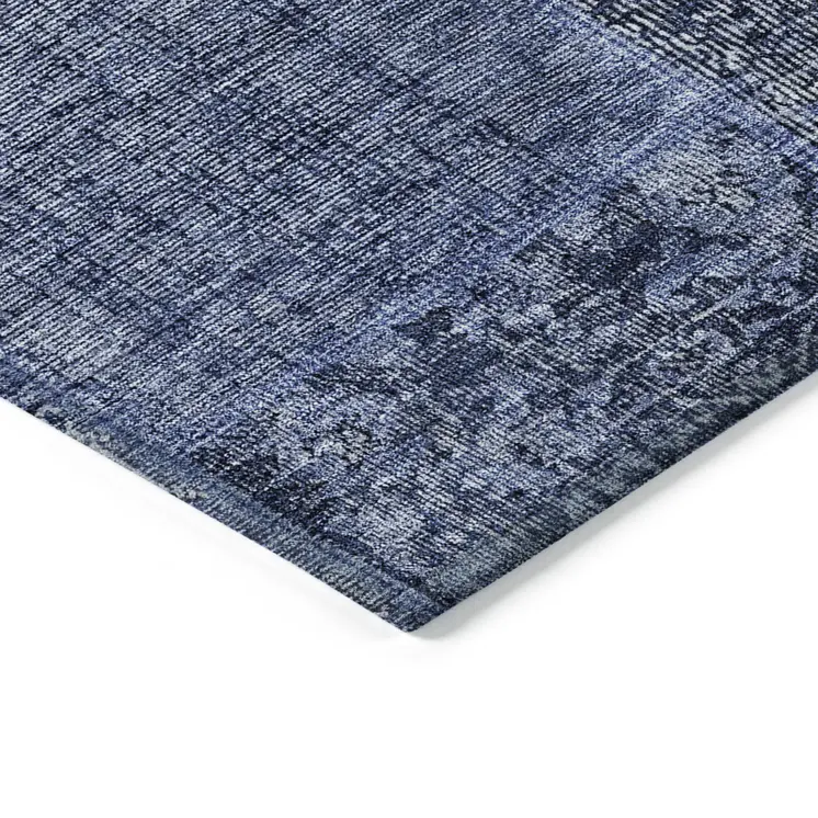 3' X 5' Navy Blue And Charcoal Patchwork Washable Indoor Outdoor Area Rug