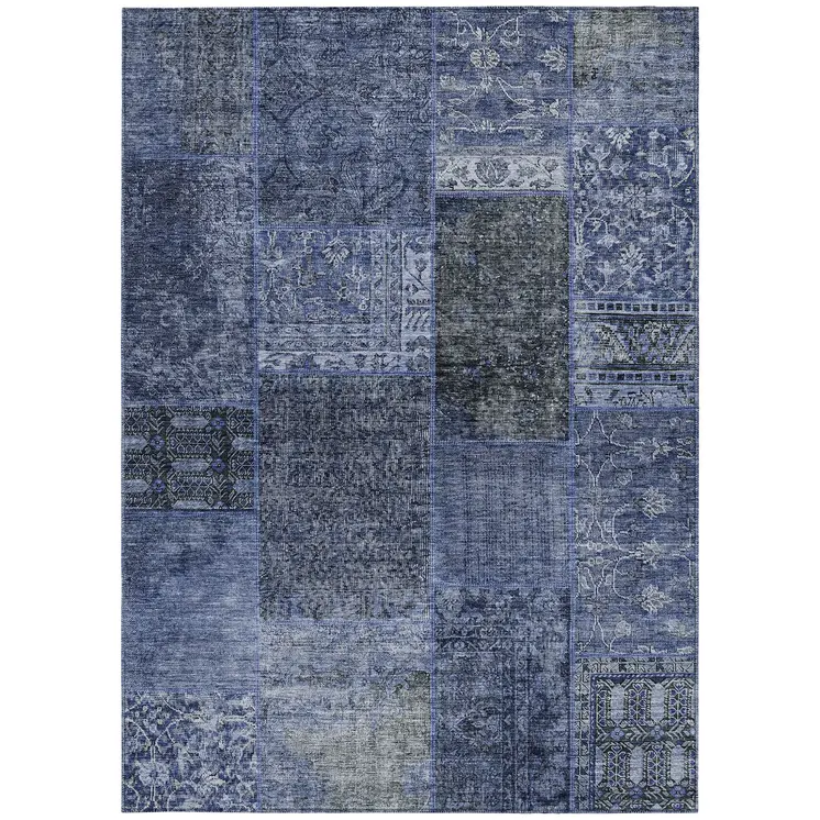 3' X 5' Navy Blue And Charcoal Patchwork Washable Indoor Outdoor Area Rug