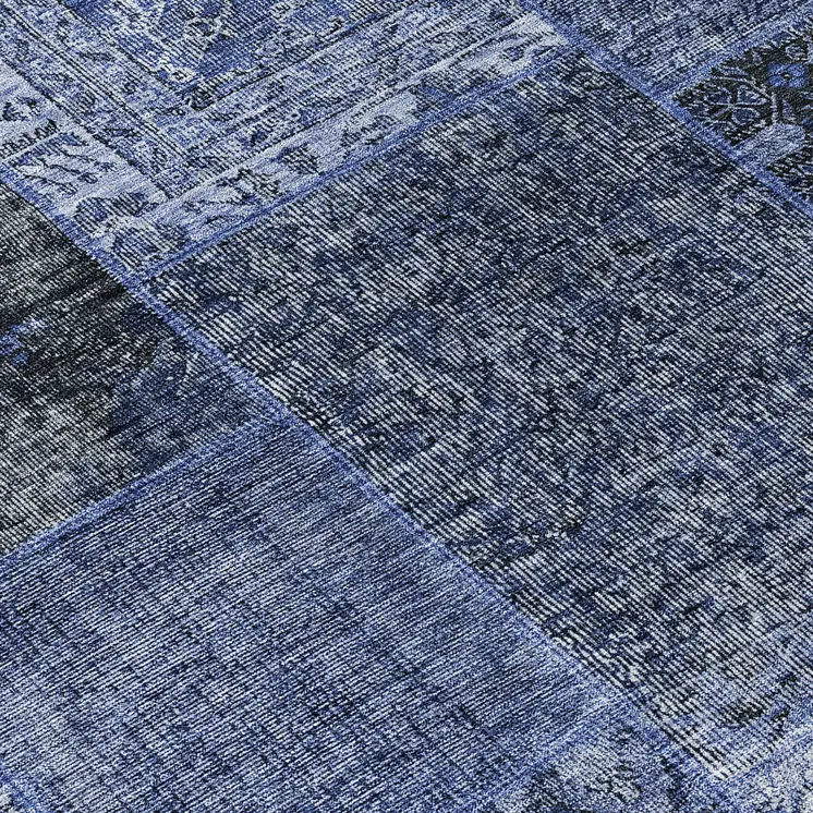 3' X 5' Navy Blue And Charcoal Patchwork Washable Indoor Outdoor Area Rug
