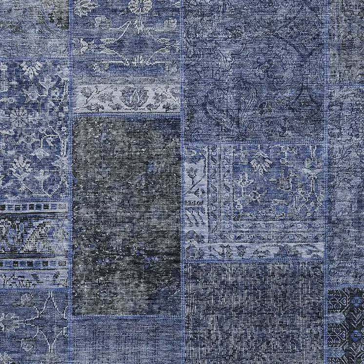 5' X 8' Navy Blue And Charcoal Patchwork Washable Indoor Outdoor Area Rug