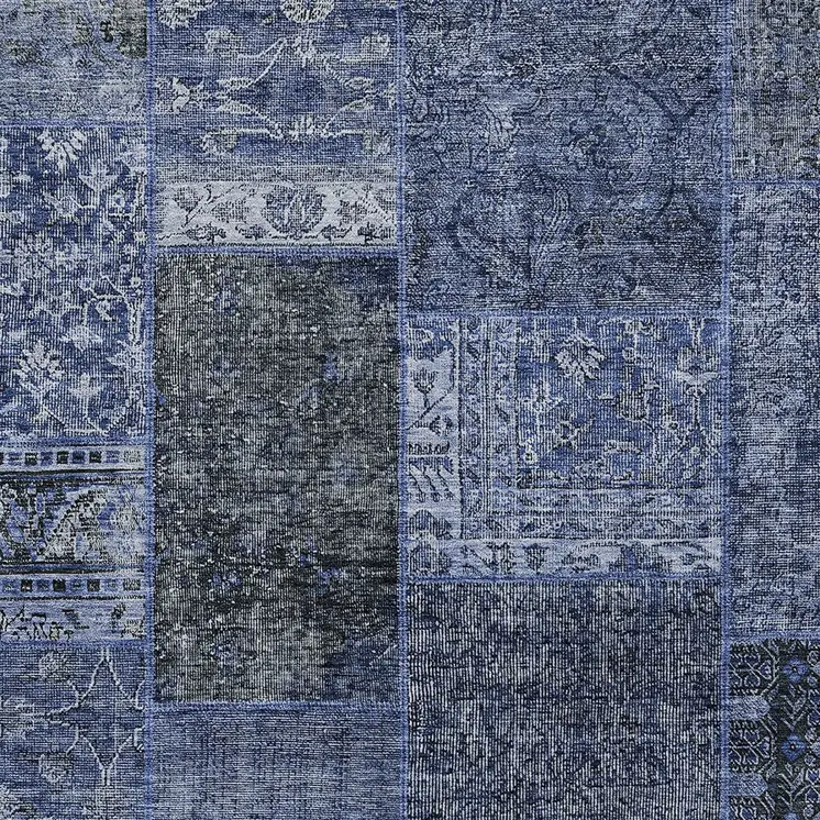 9' X 12' Navy Blue And Charcoal Patchwork Washable Indoor Outdoor Area Rug