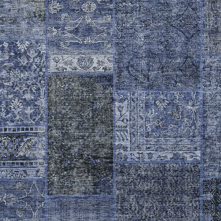 10' X 14' Navy Blue And Charcoal Patchwork Washable Indoor Outdoor Area Rug
