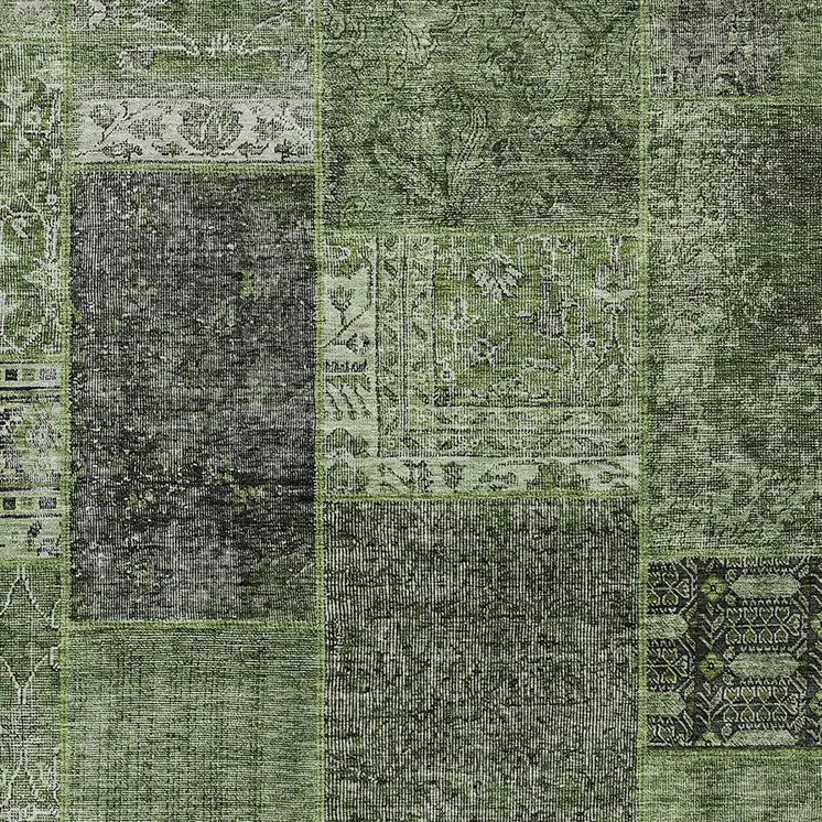 3' X 5' Olive Green And Gray Patchwork Washable Indoor Outdoor Area Rug