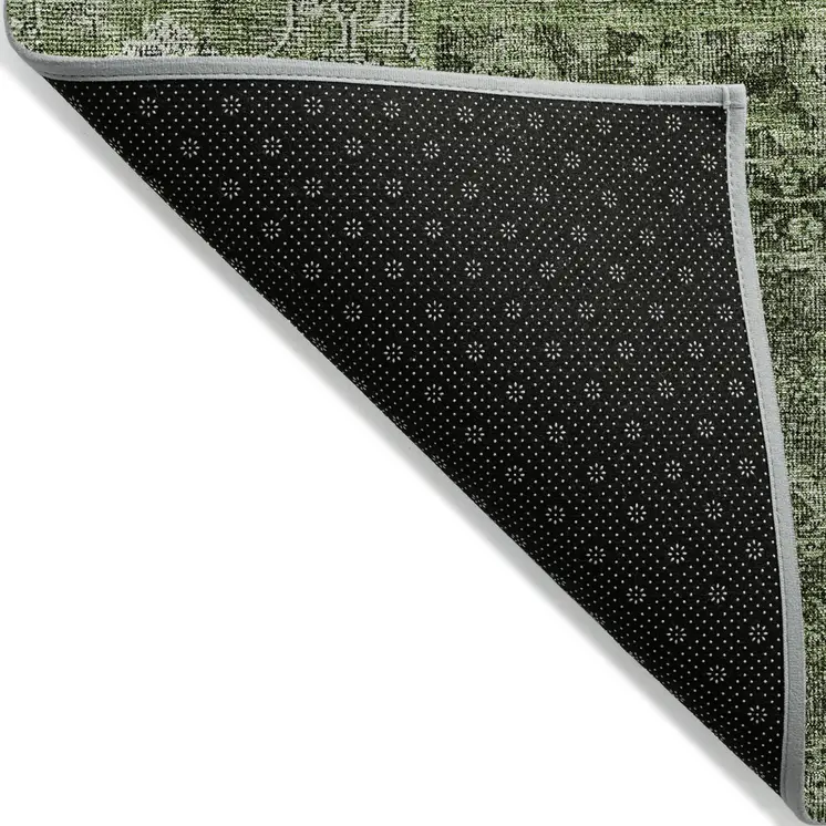 9' X 12' Olive Green And Gray Patchwork Washable Indoor Outdoor Area Rug