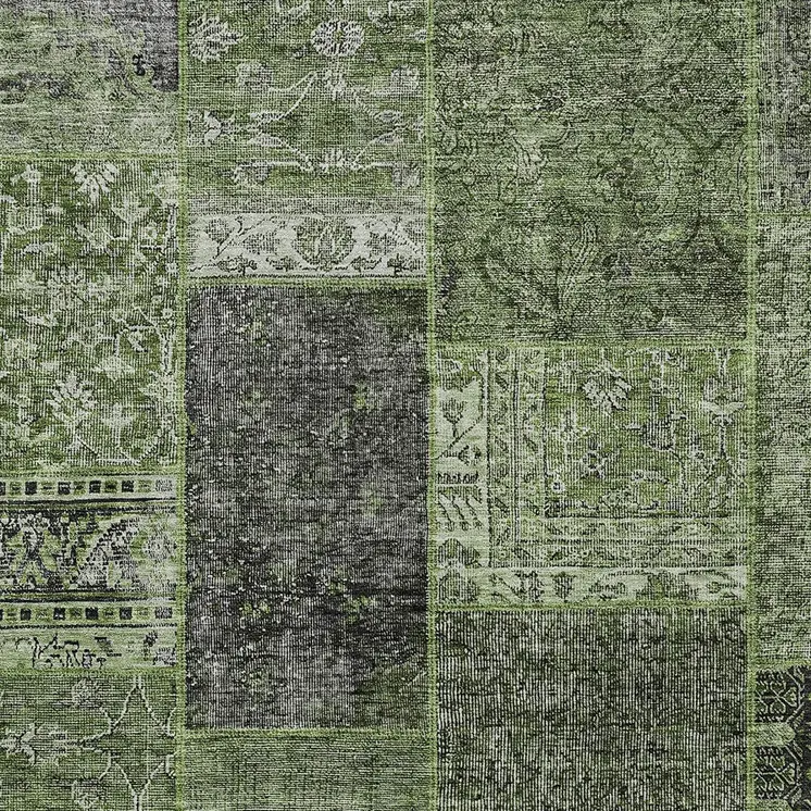 10' X 14' Olive Green And Gray Patchwork Washable Indoor Outdoor Area Rug