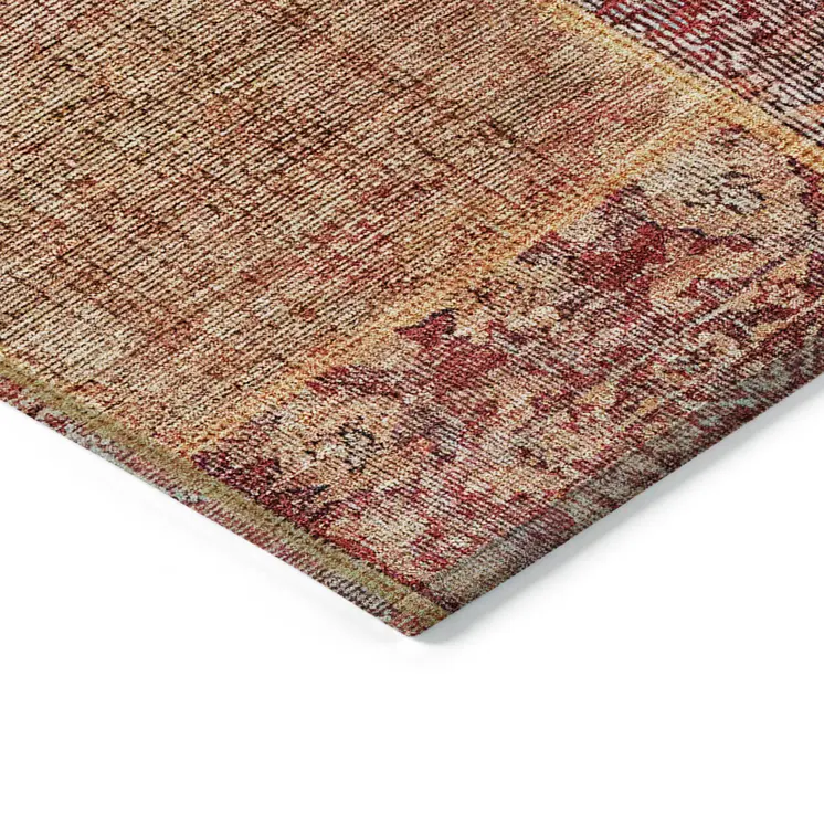 10' X 14' Red Orange And Blue Patchwork Washable Indoor Outdoor Area Rug