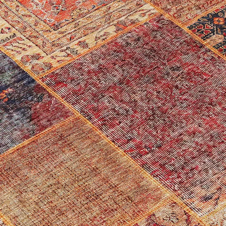 10' X 14' Red Orange And Blue Patchwork Washable Indoor Outdoor Area Rug