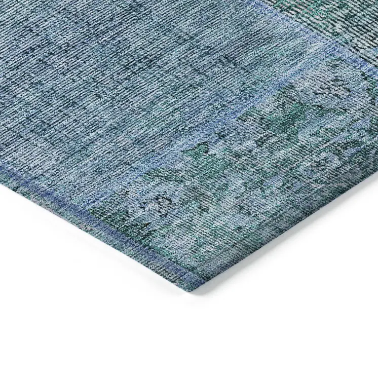 3' X 5' Teal Blue Aqua And Gray Patchwork Washable Indoor Outdoor Area Rug