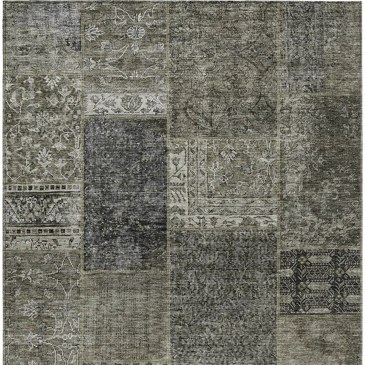3' X 5' Taupe Brown And Charcoal Patchwork Washable Indoor Outdoor Area Rug