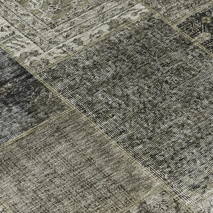 3' X 5' Taupe Brown And Charcoal Patchwork Washable Indoor Outdoor Area Rug