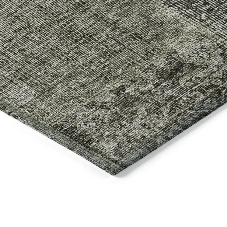 8' X 10' Taupe Brown And Charcoal Patchwork Washable Indoor Outdoor Area Rug