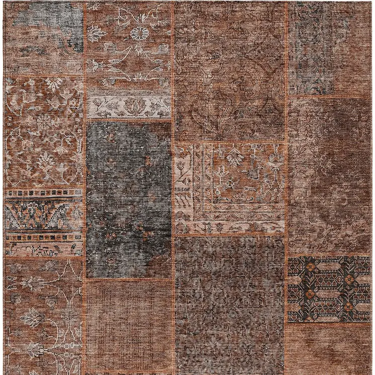 5' X 8' Terra Cotta Copper And Charcoal Patchwork Washable Indoor Outdoor Area Rug