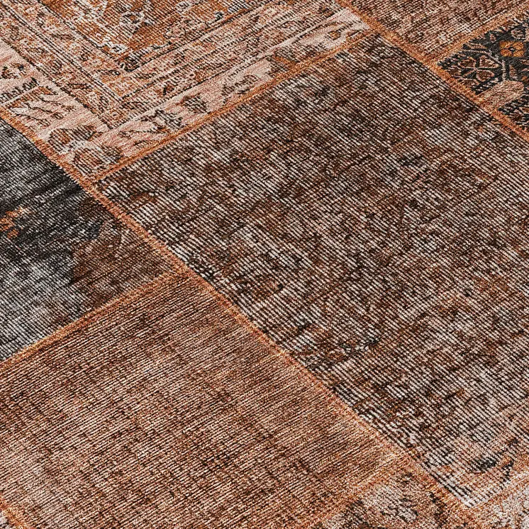 5' X 8' Terra Cotta Copper And Charcoal Patchwork Washable Indoor Outdoor Area Rug
