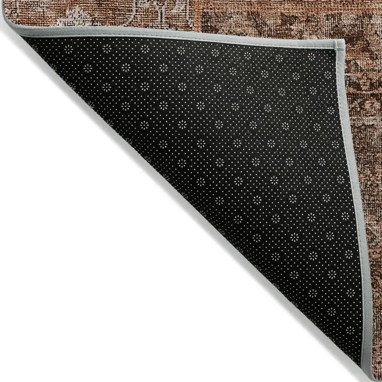 9' X 12' Terra Cotta Copper And Charcoal Patchwork Washable Indoor Outdoor Area Rug
