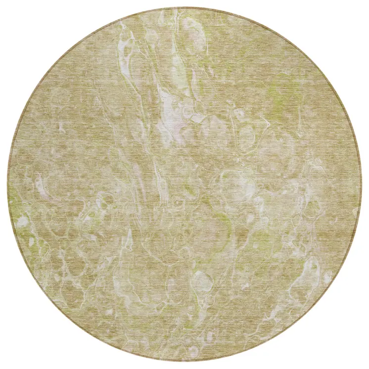 8' Beige Ivory And Artichoke Green Round Abstract Washable Indoor Outdoor Area Rug