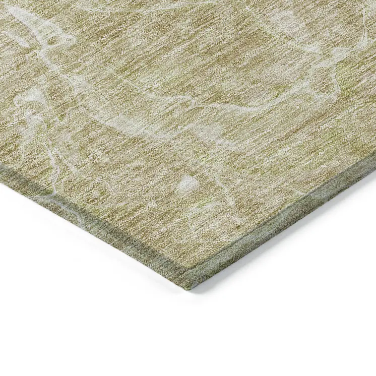 8' Beige Ivory And Artichoke Green Round Abstract Washable Indoor Outdoor Area Rug