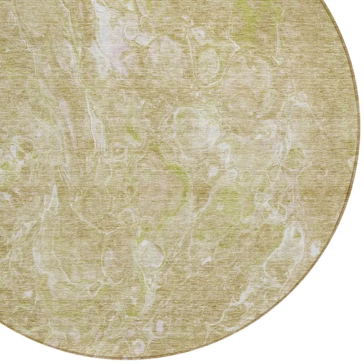 8' Beige Ivory And Artichoke Green Round Abstract Washable Indoor Outdoor Area Rug