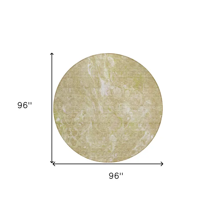 8' Beige Ivory And Artichoke Green Round Abstract Washable Indoor Outdoor Area Rug